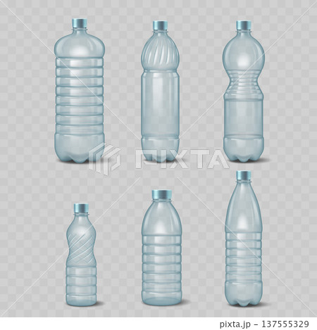 Realistic Transparent Plastic Bottle Mockup Set. Vector 137555329