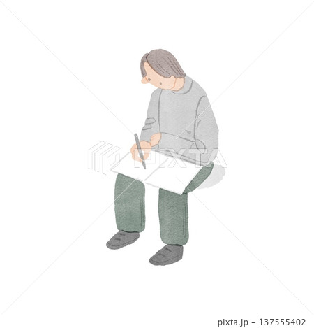 問診票に記入をする男性のイラスト 137555402