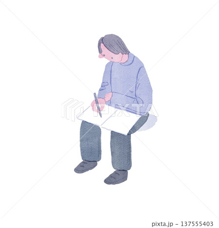 問診票に記入をする男性のイラスト 137555403