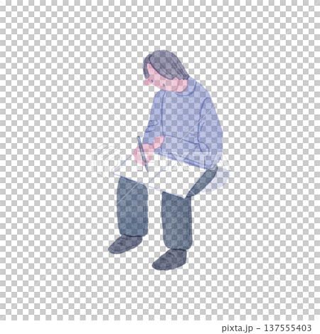 問診票に記入をする男性のイラスト 137555403
