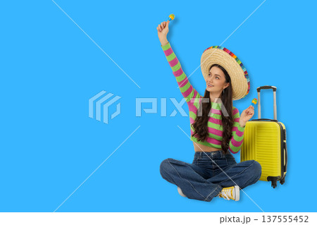 Woman enjoys Cinco de Mayo while holding sweets Woman enjoys Cinco de Mayo while holding sweets 137555452