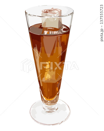 足つきシャンパングラスに入ったアイスティーのリアル調厚塗りイラスト 足つきシャンパングラスに入ったアイスティーのリアル調厚塗りイラスト 137555723