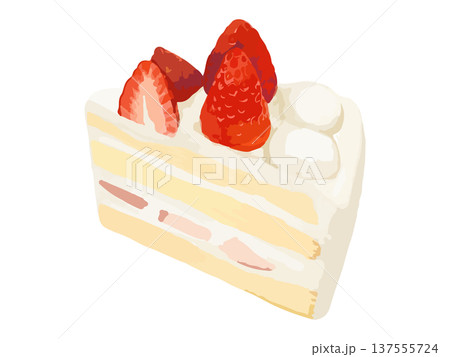 いちごショートケーキのリアル調厚塗りイラスト いちごショートケーキのリアル調厚塗りイラスト 137555724