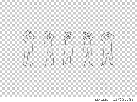 頭の上でバツを作る人物のゆるい手描きイラストセット（線画） 137556385