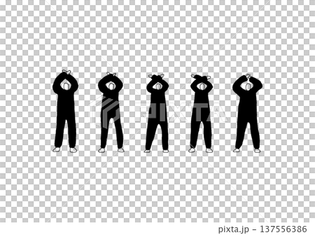 頭の上でバツを作る人物のゆるい手描きイラストセット（黒） 137556386