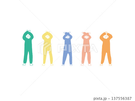 頭の上でバツを作る人物のゆるい手描きイラストセット（カラフル） 137556387