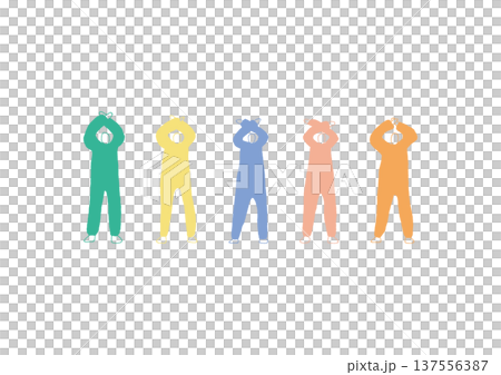 頭の上でバツを作る人物のゆるい手描きイラストセット（カラフル） 137556387