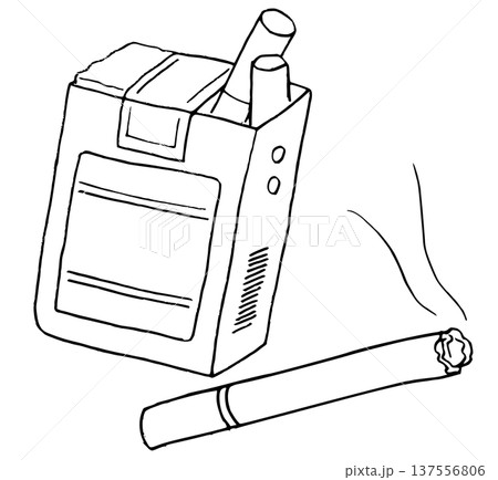 モノクロ線画　タバコ　喫煙者 137556806