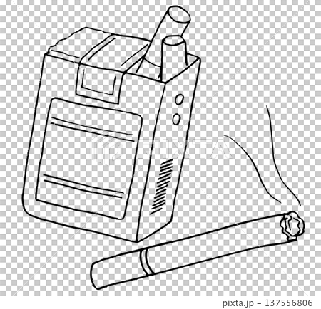 モノクロ線画　タバコ　喫煙者 137556806
