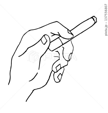モノクロ線画　タバコ　喫煙者 137556807