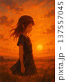 夕日に照らされた女性 137557045