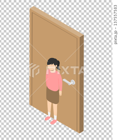 ドアを閉めて抑える女の子・アイソメトリック 137557583