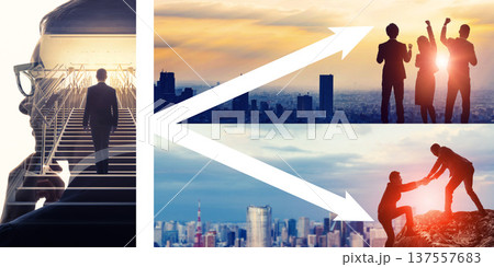 K字型経済イメージ　格差社会　バナー・広告向け横長ビジュアル 137557683