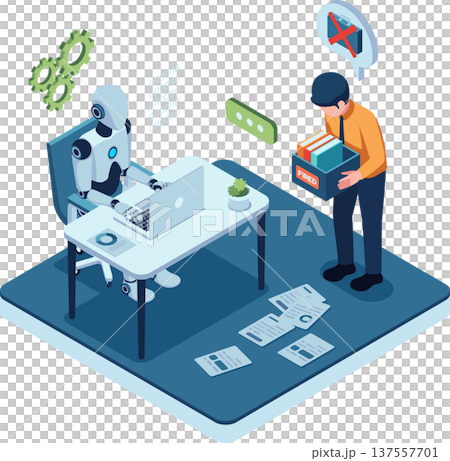 Isometric AI Robot Replacing Human Workers in The Workplace 137557701
