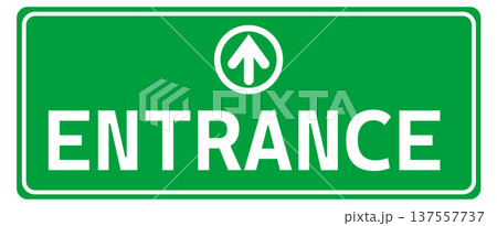 Green entrance board arrow sign. Emergency entrance symbol. Safe condition logo. Public information label. flat style. 137557737