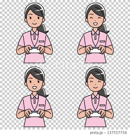 カードを差し出すポロシャツの外国人女性のイラスト 137557738