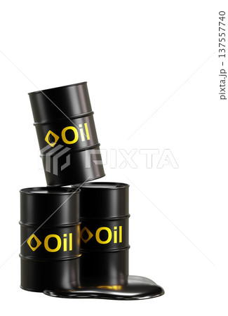 Black oil barrels with spilled crude oil isolated on white background 3D render Black oil barrels with spilled crude oil isolated on white background 3D render 137557740