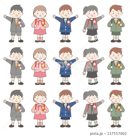 ランドセルを背負った新一年生の子供たち 137557802