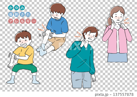 かゆみ・アレルギーに苦しむ人のイラストセット 4C 137557878
