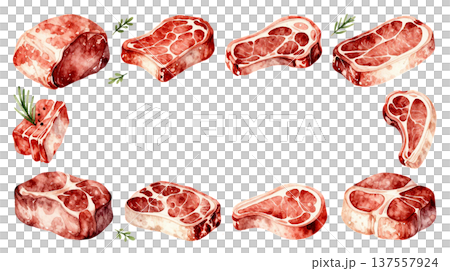 リアルな生肉の水彩イラストフレーム 137557924