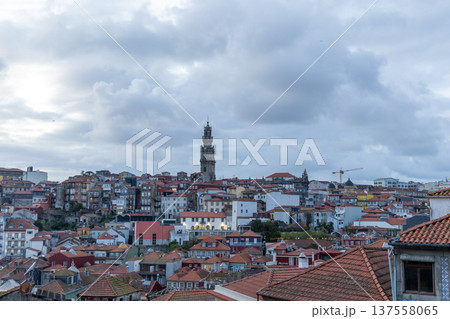 Scenic View of Porto's Rooftops Under Cloudy Skies at Dusk 137558065