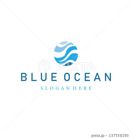 Modern Ocean Wave Logo Design Template for Summer Beach Brands Modern Ocean Wave Logo Design Template for Summer Beach Brands 137558193