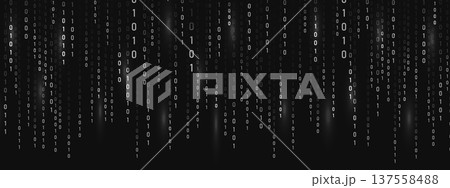 Abstract binary Rain. Dynamic light effect. Data flow with programming symbols on futuristic backdrop. Cyber technology and security theme. Vector illustration Abstract binary Rain. Dynamic light effect. Data flow with programming symbols on futuristic backdrop. Cyber technology and security theme. Vector illustration 137558488