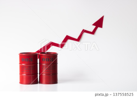 ドラム缶と乱高下しながら上昇するグラフ 137558525