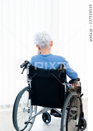 車椅子に座るシニア女性の後ろ姿 137558539
