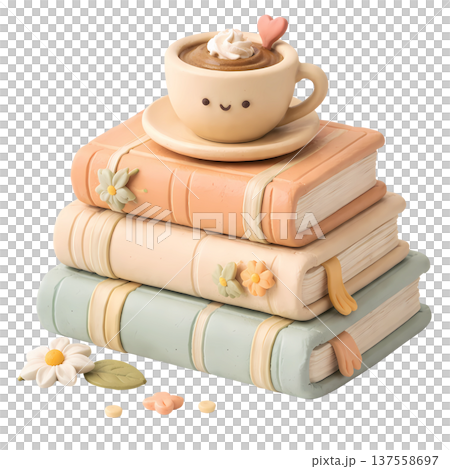 stack of books with coffee  137558697