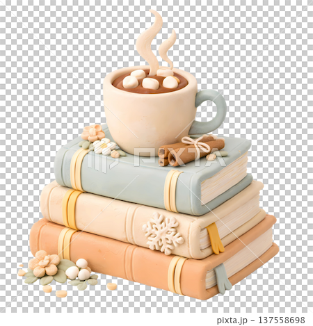 stack of books and hot chocolate 137558698