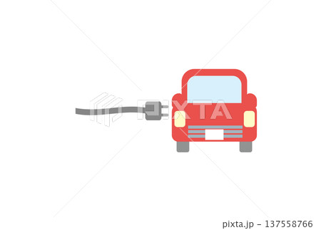 赤いEV車と充電プラグのシンプルなイラスト 137558766