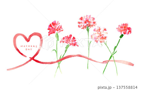 水彩画。水彩タッチのカーネーションベクターイラスト。母の日のカーネーション背景フレーム 137558814