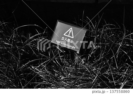 植栽の中に立つ立入禁止サイン 137558860