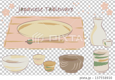 手繪日本餐具插圖套裝 137558910