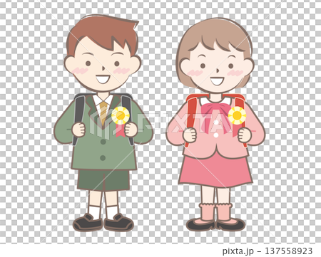 一年級的孩子背著書包 137558923