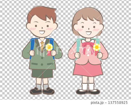 ランドセルを背負った新一年生の子供たち ランドセルを背負った新一年生の子供たち 137558925