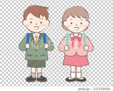 First grade children carrying their school bags First grade children carrying their school bags 137558926