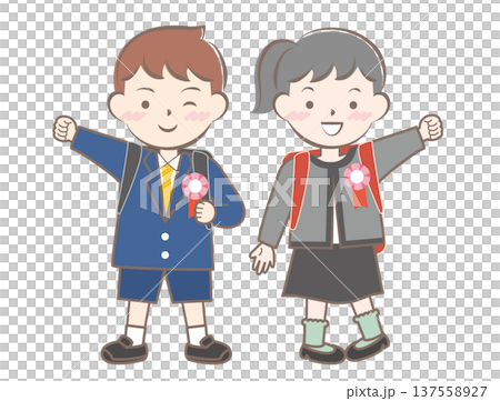 ランドセルを背負った新一年生の子供たち ランドセルを背負った新一年生の子供たち 137558927