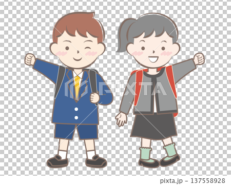 First grade children carrying their school bags First grade children carrying their school bags 137558928