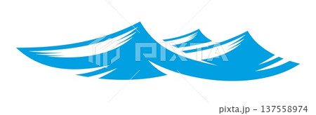Nautical club blue high wave icon or emblem. Ocean and sea sailing club wave stream sign, yachting sport blue water vector abstract emblem. Marine travel company swirly flow symbol or graphic icon 137558974