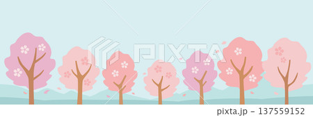 桜並木と青空のバナー背景 137559152