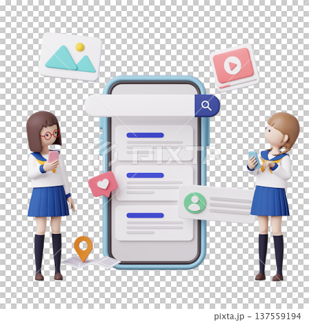 3DCG|スマホで色々な情報を検索する2人の女子高生 3DCG|スマホで色々な情報を検索する2人の女子高生 137559194