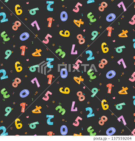 カラフルなかわいい数字のイラストの模様 カラフルなかわいい数字のイラストの模様 137559204