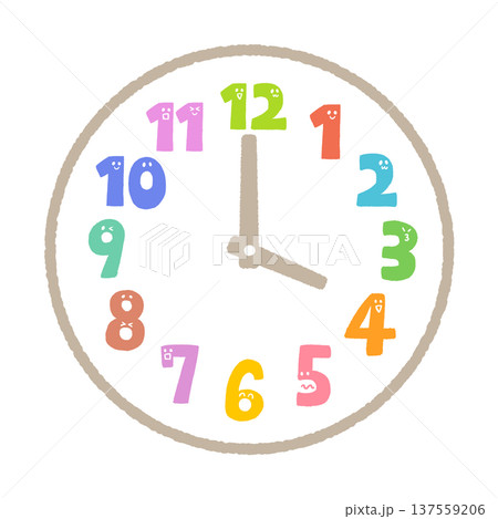 カラフルな数字の時計のイラスト カラフルな数字の時計のイラスト 137559206