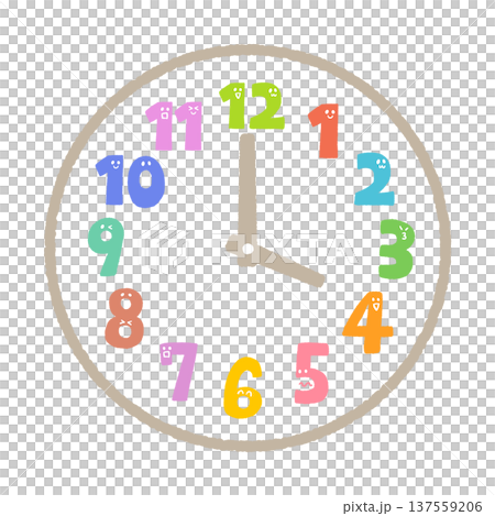 カラフルな数字の時計のイラスト カラフルな数字の時計のイラスト 137559206