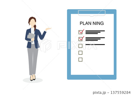プランを説明するスーツの女性のイラスト 137559284