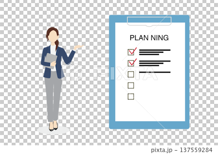 プランを説明するスーツの女性のイラスト 137559284