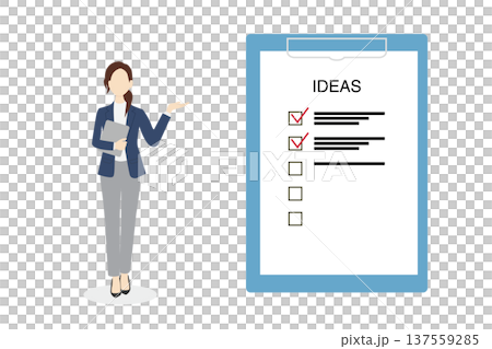 Illustration of a woman in a suit explaining an idea 137559285