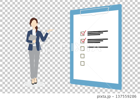 Illustration of a woman in a suit explaining 137559286